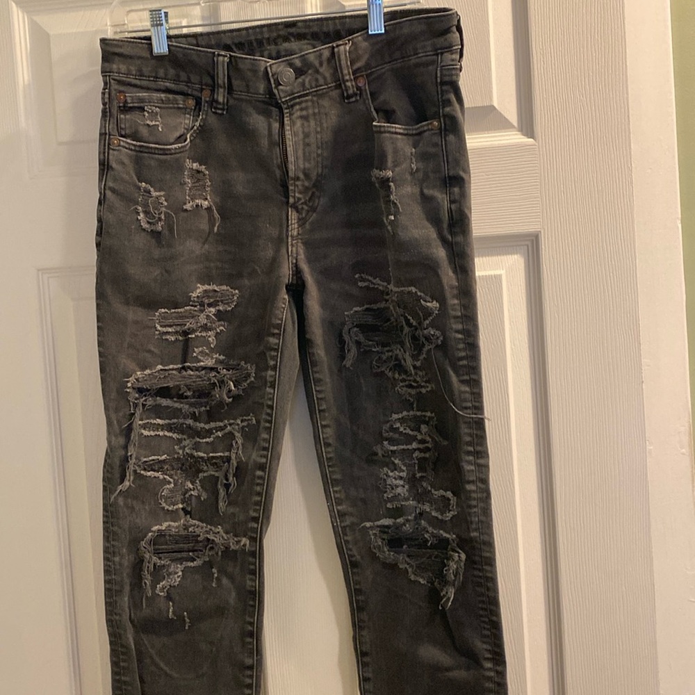 American Eagle Airflex+ Slim Cut Distressed Black Skinny  32x32